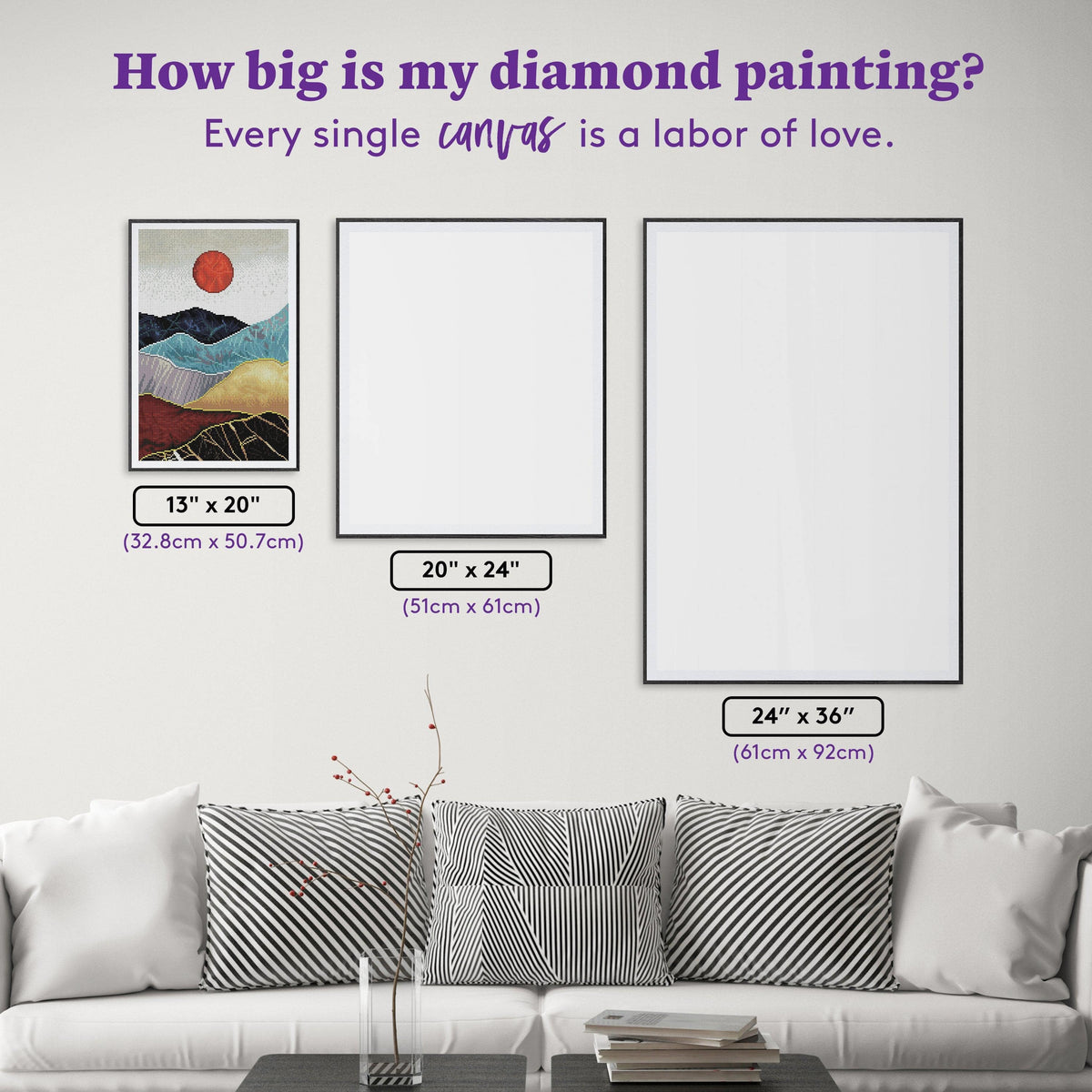 Diamond Painting Abstract Mountains & Sun-AMZ 13" x 20" (32.8cm x 50.7cm) / Round with 34 Colors including 1 ABs and 1 Fairy Dust Diamonds and 1 Electro Diamonds / 21,177