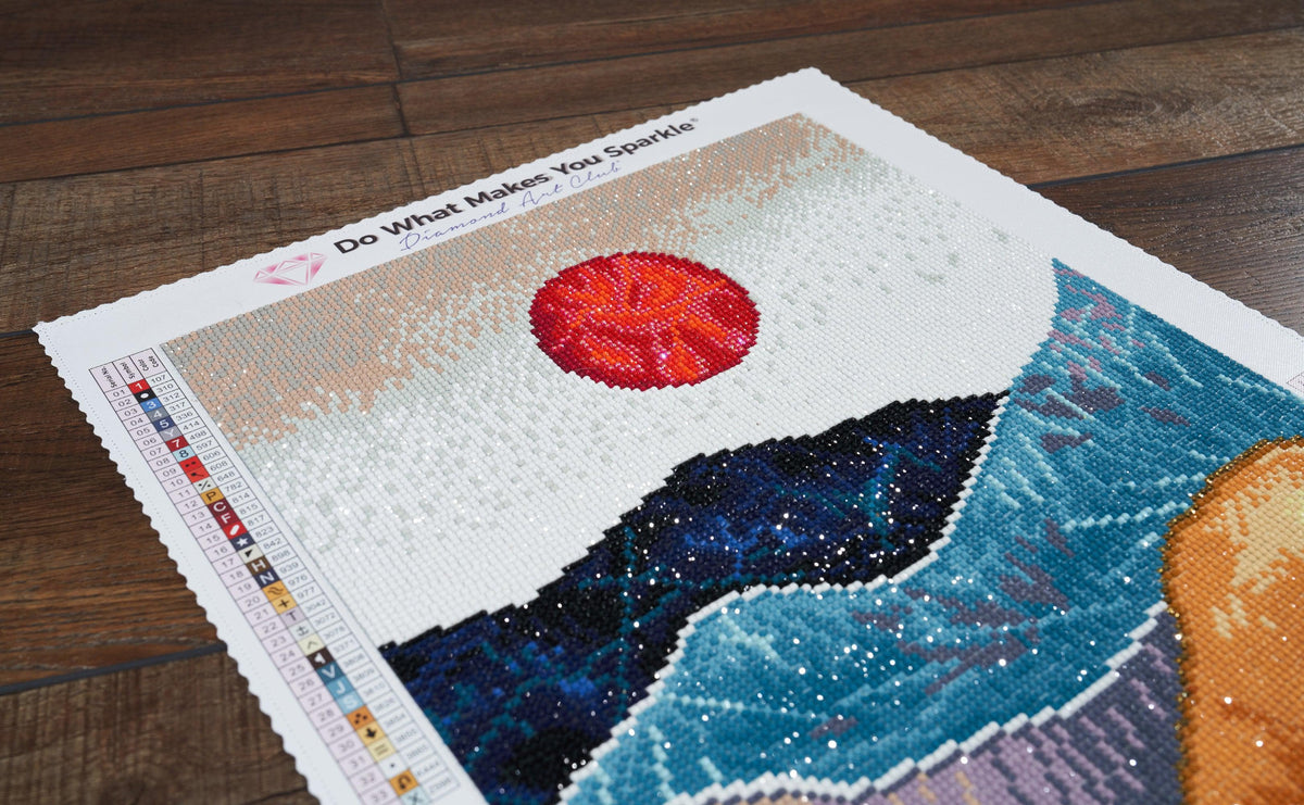 Diamond Painting Abstract Mountains & Sun-AMZ 13" x 20" (32.8cm x 50.7cm) / Round with 34 Colors including 1 ABs and 1 Fairy Dust Diamonds and 1 Electro Diamonds / 21,177