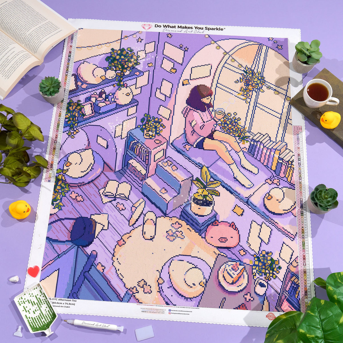 Diamond Painting Afternoon Tea 23.6" x 29.5" (60cm x 74.9cm) / Square With 72 Colors Including 2 ABs and 1 Frosted Diamond and 3 Fairy Dust Diamonds / 72,541