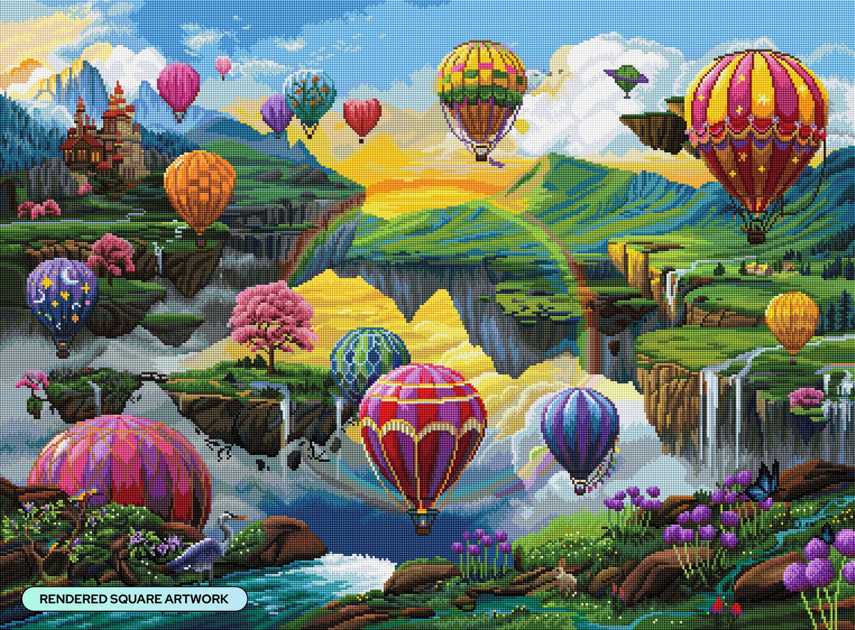 Diamond Painting Air Balloon Valley 37.4" x 27.6" (94.8cm x 69.9cm) / Square with 65 Colors including 3 ABs and 4 Fairy Dust Diamonds / 107,061