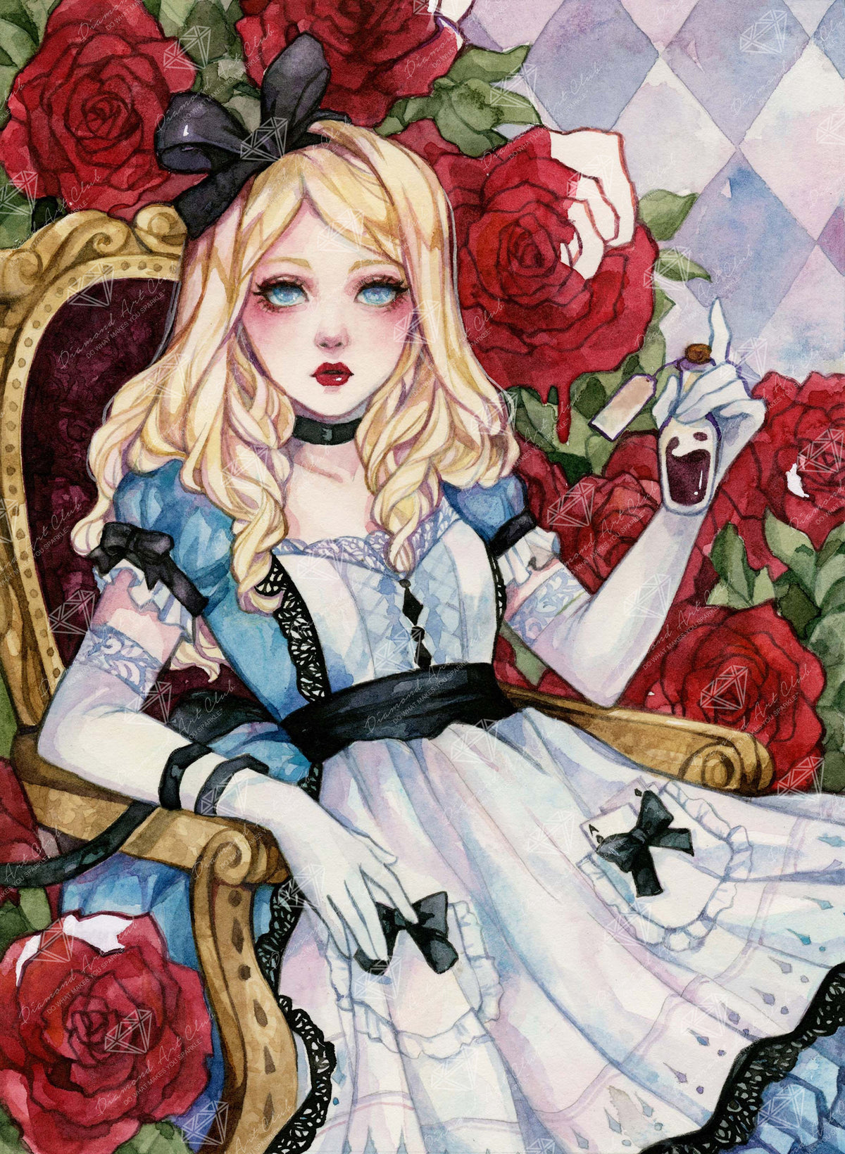 Diamond Painting Alice and Roses 22" x 30" (55.6cm x 75.9cm) / Round with 64 Colors including 2 ABs and 4 Fairy Dust Diamonds / 55,752