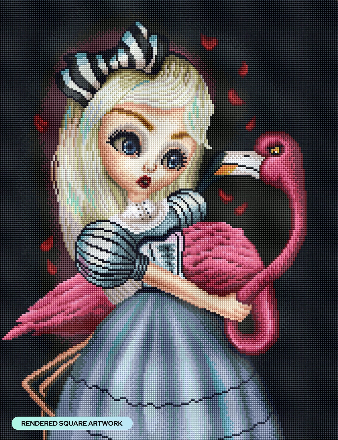 Diamond Painting Alice and the Flamingo 17" x 22" (42.8cm x 55.8cm) / Square with 57 Colors including 2 ABs and 1 Fariy Dust Diamonds / 38,528