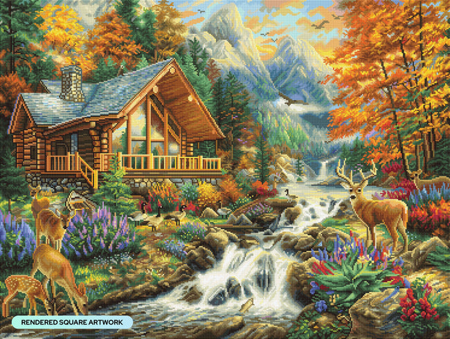 Diamond Painting Alpine Serenity 36.6" x 27.6" (93cm x 70cm) / Square with 75 Colors including 3 ABs and 2 Fairy Dust Diamonds / 104,813
