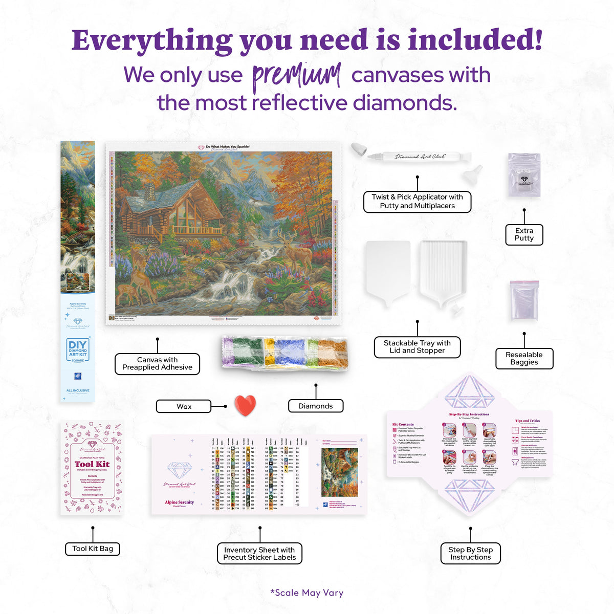 Diamond Painting Alpine Serenity 36.6" x 27.6" (93cm x 70cm) / Square with 75 Colors including 3 ABs and 2 Fairy Dust Diamonds / 104,813
