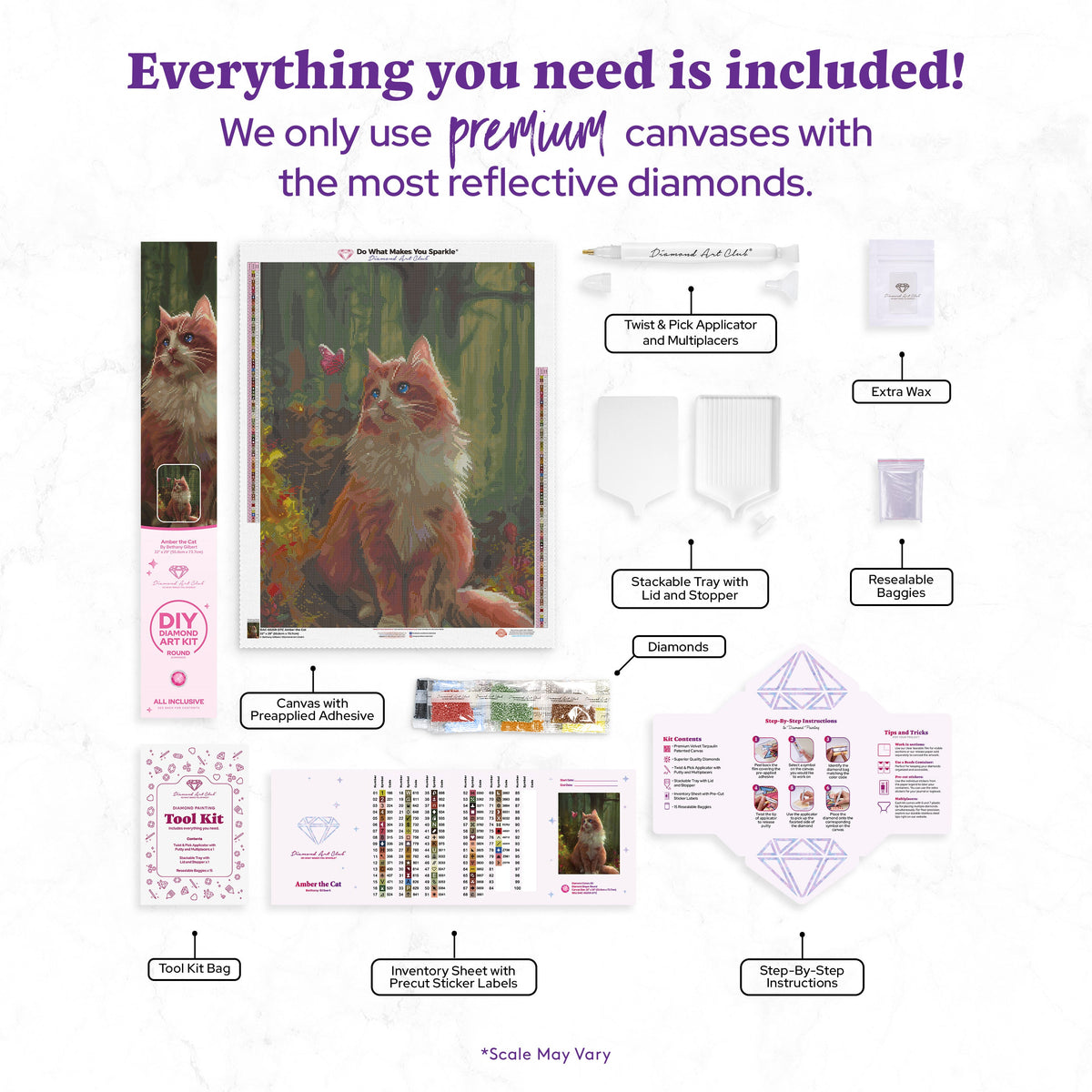 Diamond Painting Amber the Cat 22" x 29" (55.6cm x 73.7cm) / Round With 80 Colors Including 3 ABs and 3 Fairy Dust Diamonds / 54,136