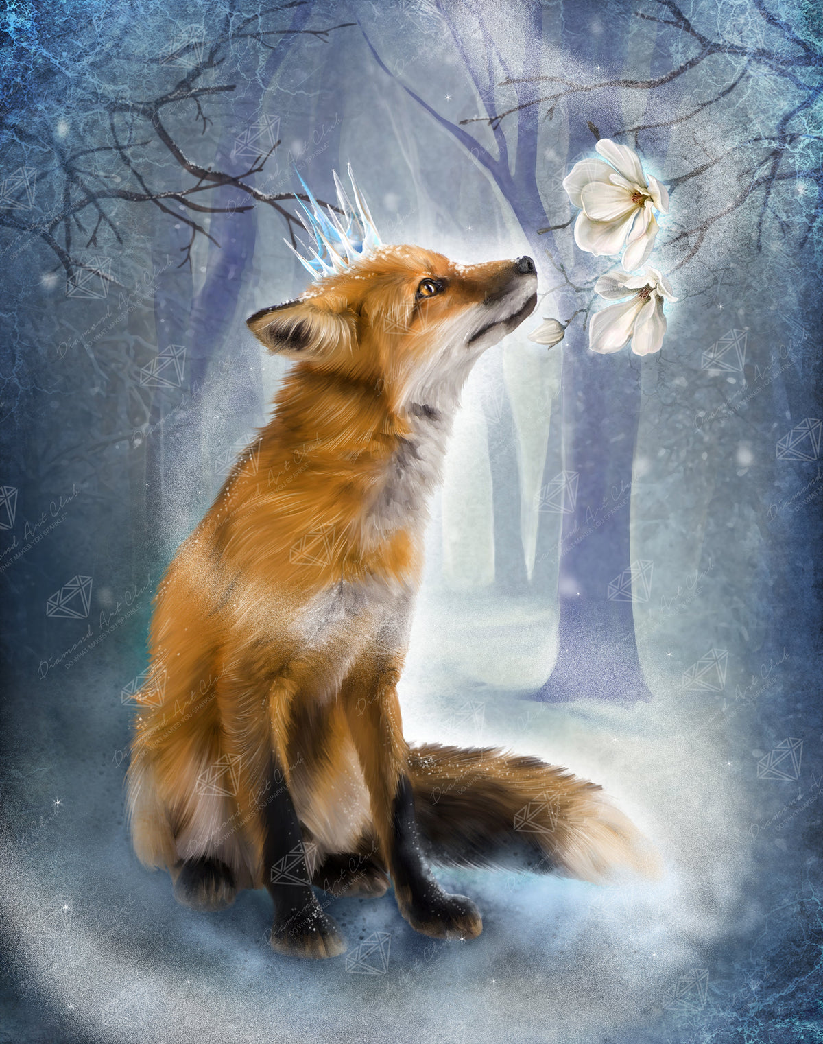 Diamond Painting Ancestral Snow Blossom 22" x 28" (55.8cm x 70.7cm) / Square with 52 Colors including 3 ABs and 3 Fairy Dust Diamonds / 63,616