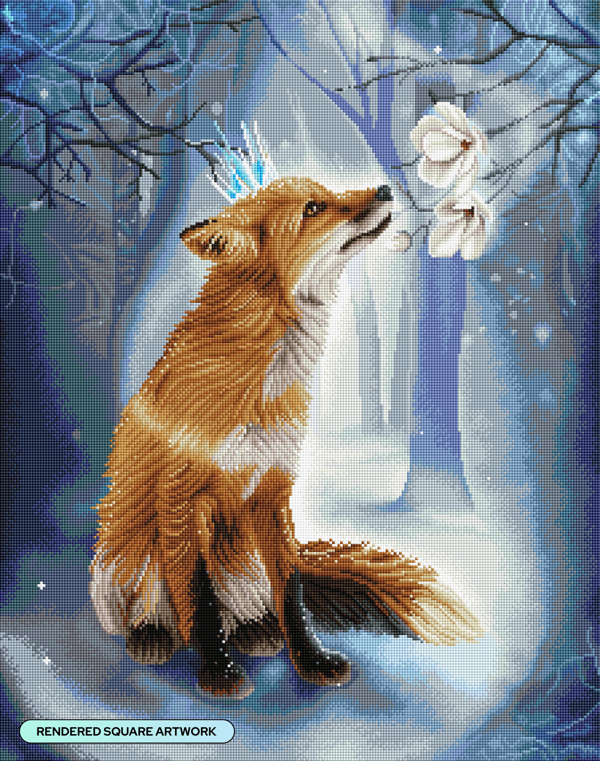 Diamond Painting Ancestral Snow Blossom 22" x 28" (55.8cm x 70.7cm) / Square with 52 Colors including 3 ABs and 3 Fairy Dust Diamonds / 63,616