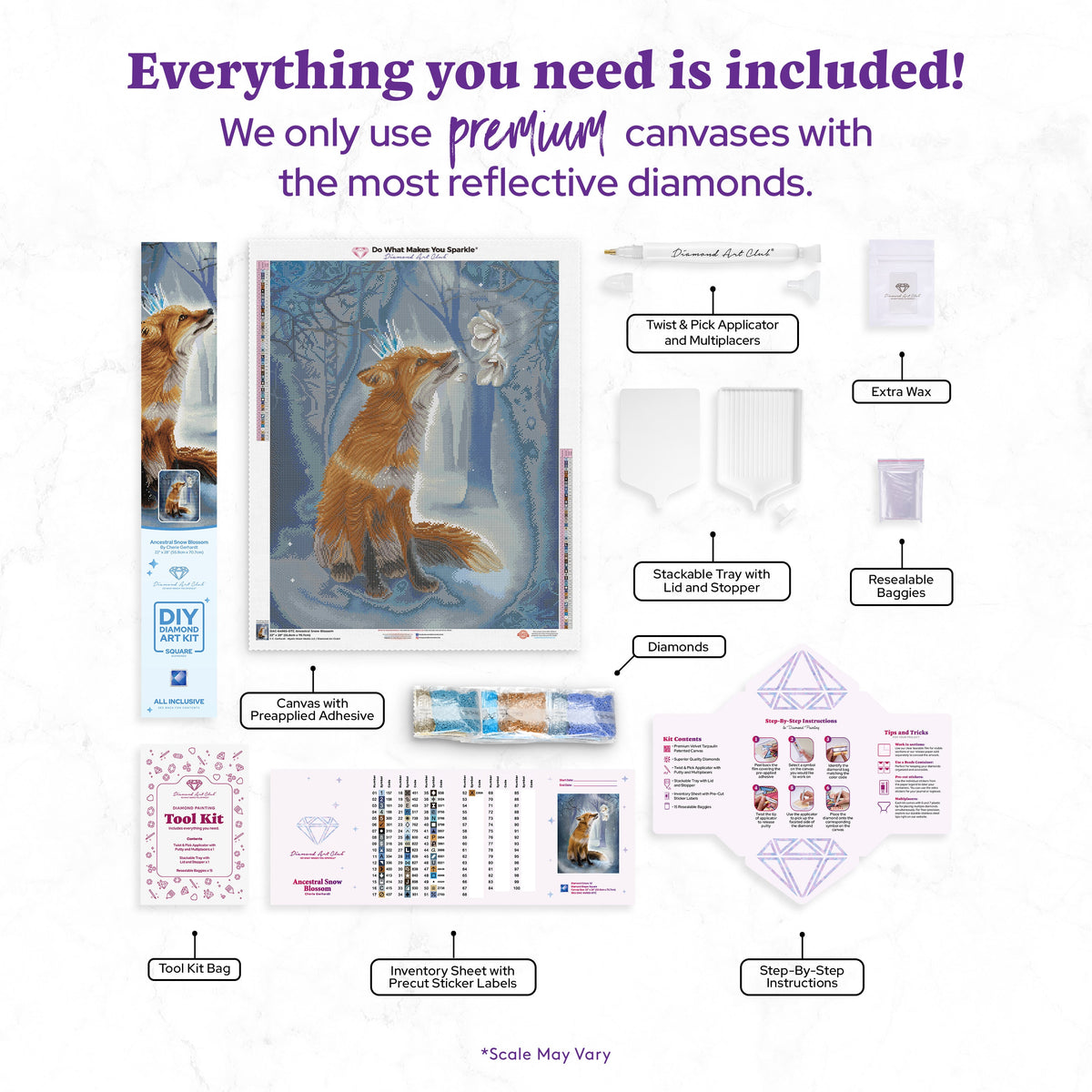 Diamond Painting Ancestral Snow Blossom 22" x 28" (55.8cm x 70.7cm) / Square with 52 Colors including 3 ABs and 3 Fairy Dust Diamonds / 63,616