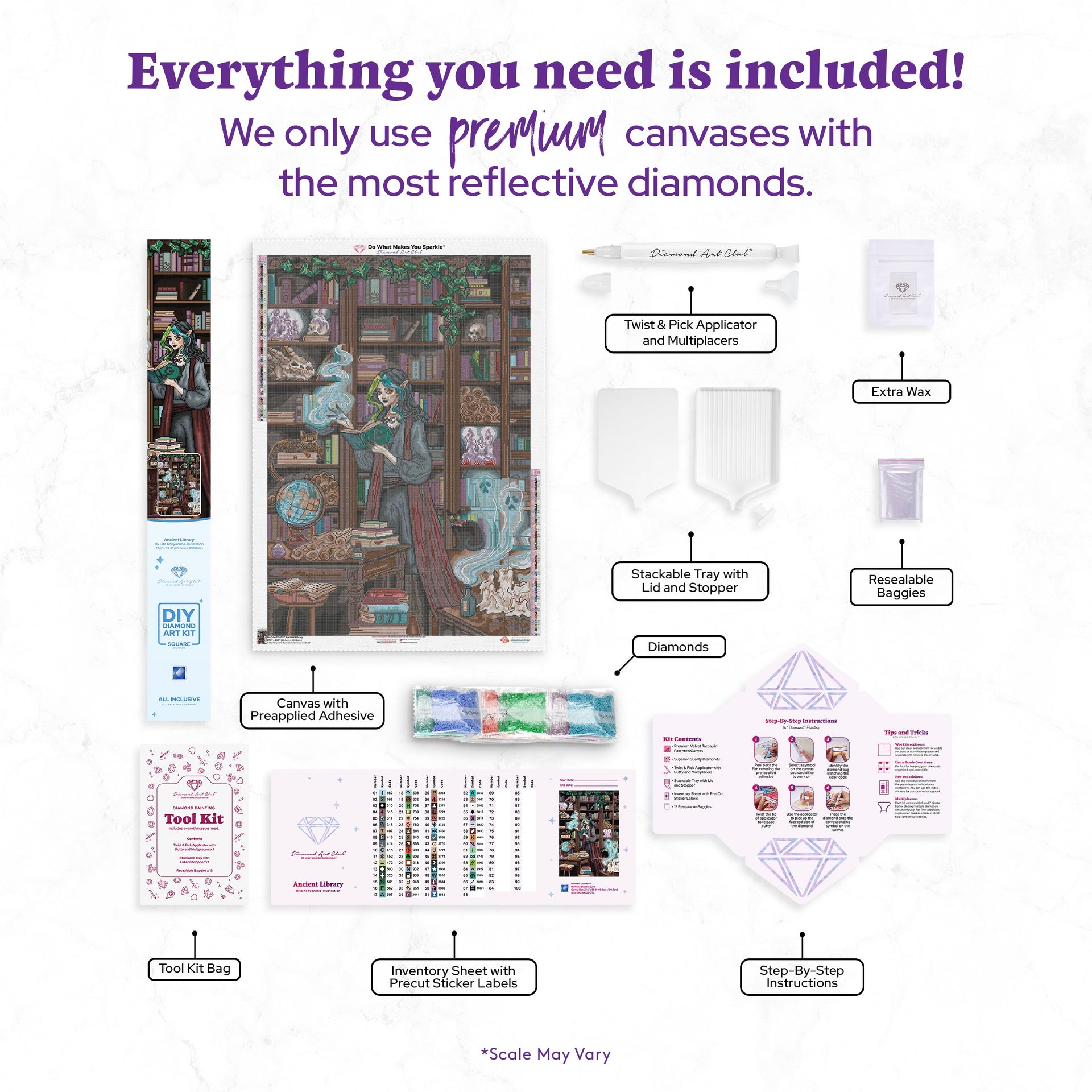 Diamond Painting Ancient Library 27.6" x 39.8" (69.9cm x 100.8cm) / Square with 67 Colors including 3 ABs and 6 Fairy Dust Diamonds / 113,805