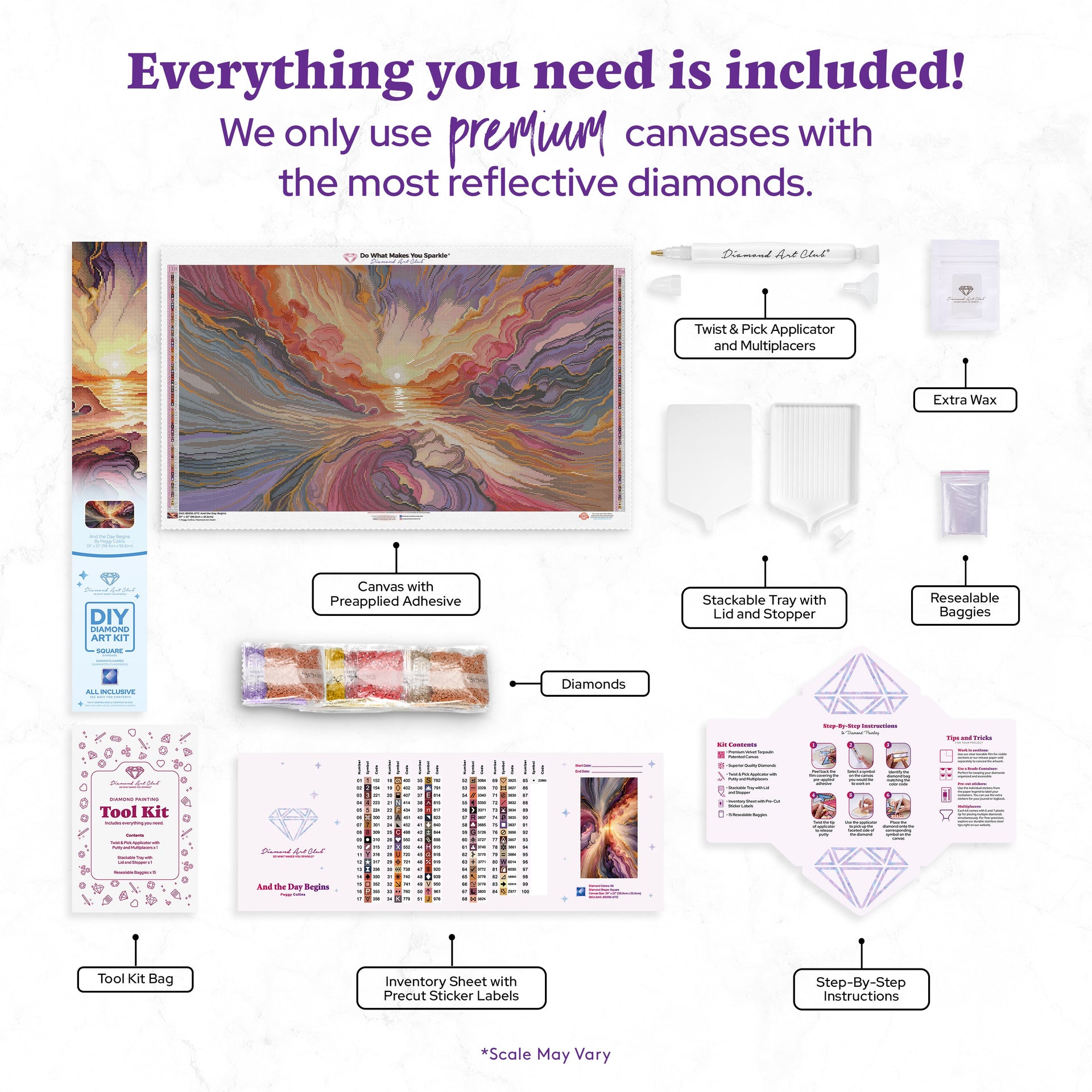 Diamond Painting And the Day Begins 39" x 22" (98.8cm x 55.8cm) / Square with 85 Colors including 2 ABs and 2 Fairy Dust Diamonds / 88,928