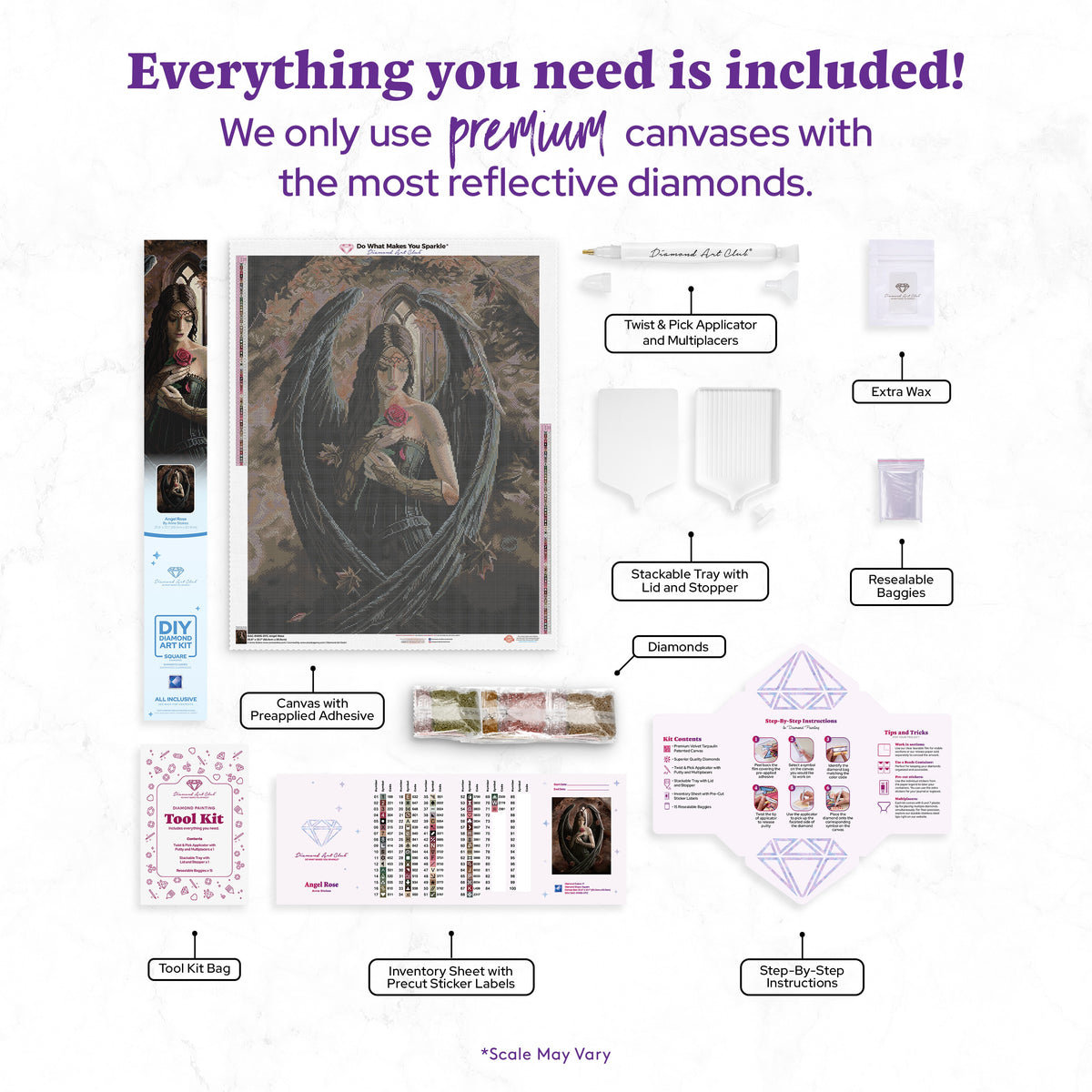 Diamond Painting Angel Rose 25.6" x 33.1" (65cm x 83.9cm) / Square with 71 Colors including 1 Iridescent Diamond and 4 Fairy Dust Diamonds / 87,957