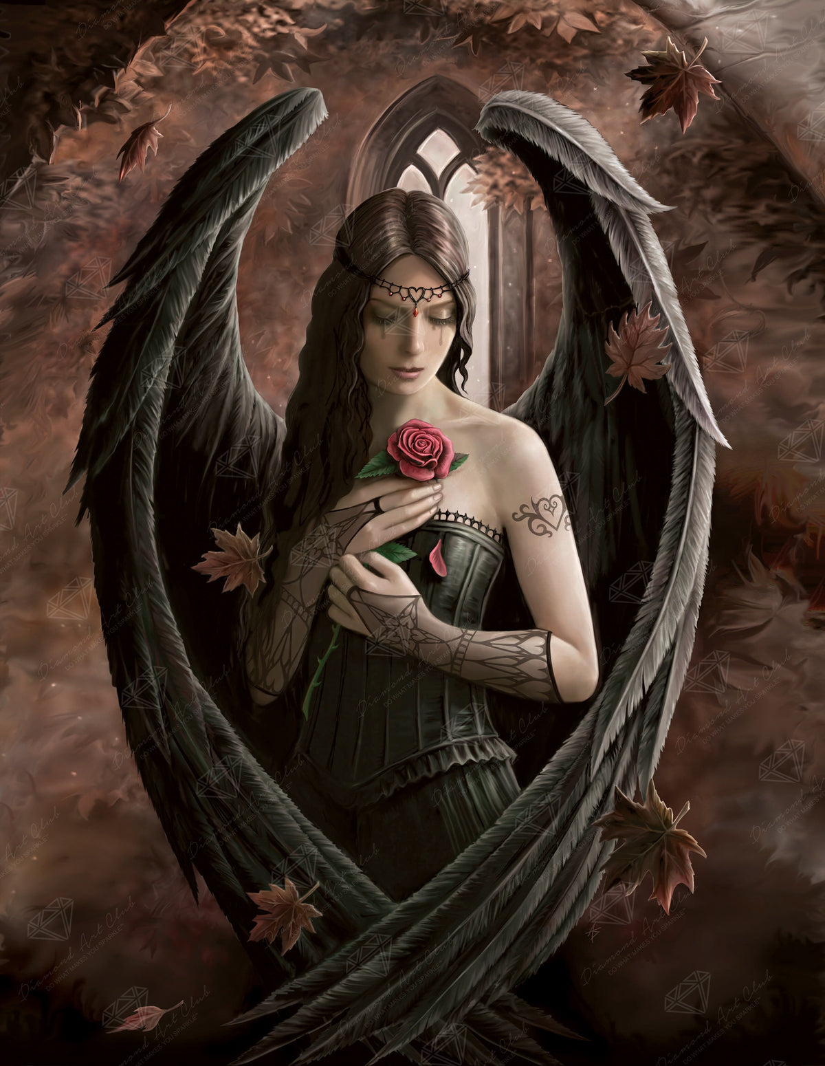 Diamond Painting Angel Rose 25.6" x 33.1" (65cm x 83.9cm) / Square with 71 Colors including 1 Iridescent Diamond and 4 Fairy Dust Diamonds / 87,957