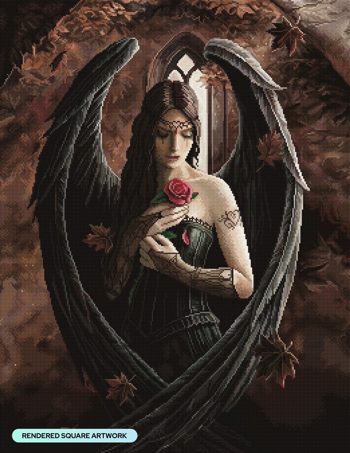 Diamond Painting Angel Rose 25.6" x 33.1" (65cm x 83.9cm) / Square with 71 Colors including 1 Iridescent Diamond and 4 Fairy Dust Diamonds / 87,957