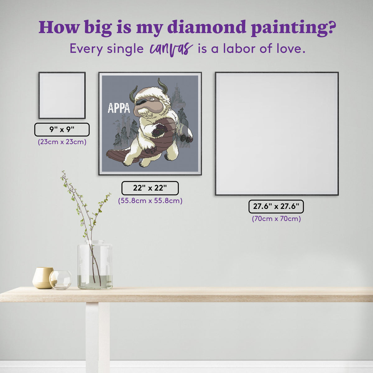 Diamond Painting Appa 22" x 22" (55.8cm x 55.8cm) / Square with 22 Colors including 1 AB and 1 Fairy Dust Diamond / 50,176