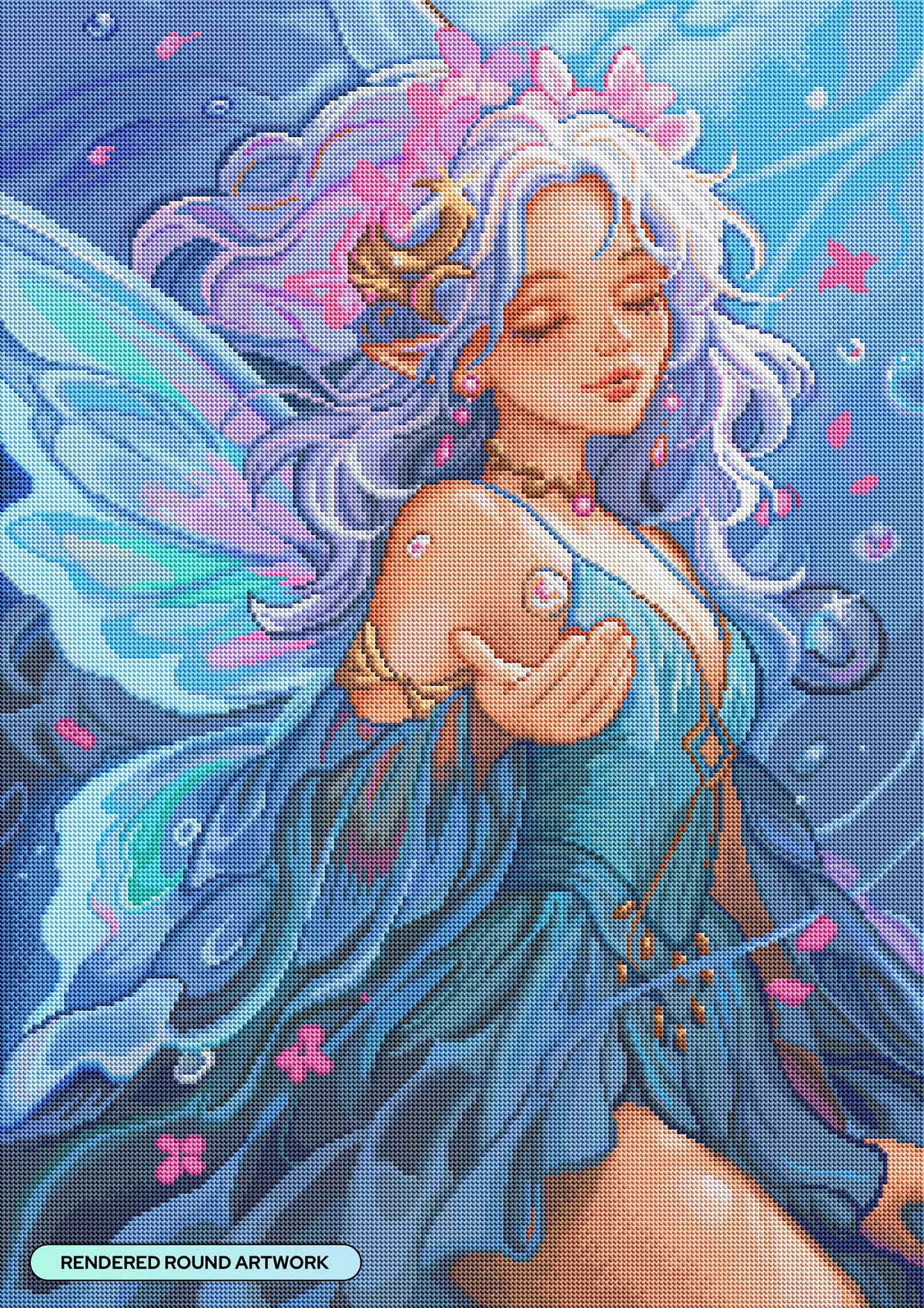 Diamond Painting Aquamarine Fairy 22" x 31" (55.6cm x 78.7cm) / Round With 76 Colors Including 3 ABs and 4 Fairy Dust Diamonds / 57,772