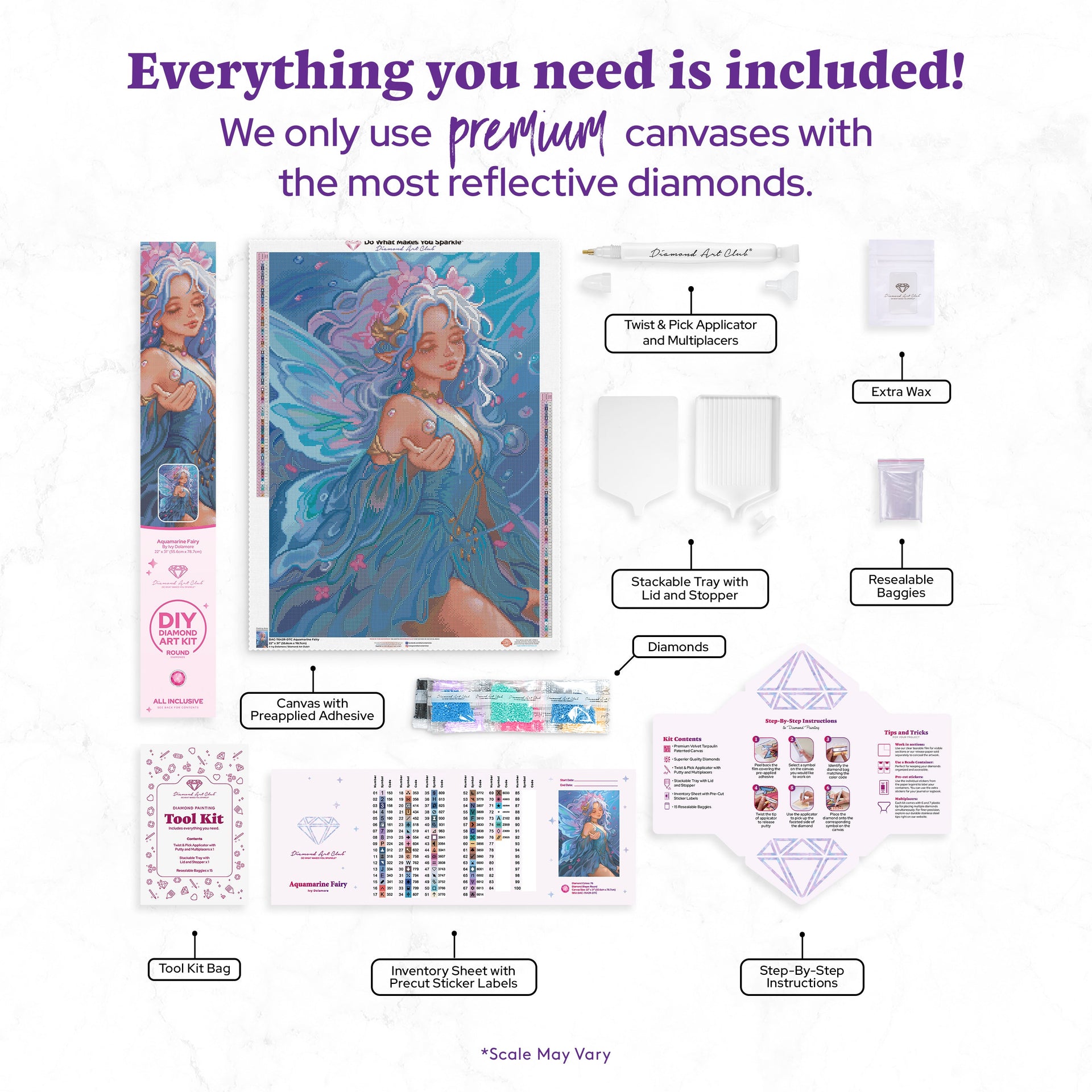 Diamond Painting Aquamarine Fairy 22" x 31" (55.6cm x 78.7cm) / Round With 76 Colors Including 3 ABs and 4 Fairy Dust Diamonds / 57,772