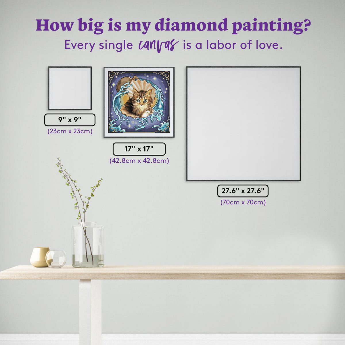Diamond Painting Aquarius Zodiac Kitten 17" x 17" (42.8cm x 42.8cm) / Square with 43 Colors including 1 AB and 1 Frosted Diamond and 2 Fairy Dust Diamonds / 29,584
