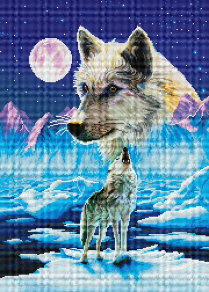 Diamond Painting Arctic Wolves 20" x 28″ (51cm x 71cm) / Round with 42 Colors including 2 ABs / 45,360