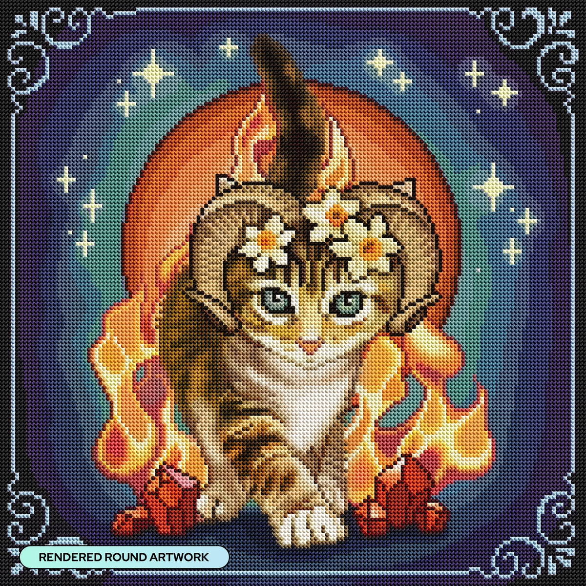 Diamond Painting Aries Zodiac Kitten 17" x 17" (42.7cm x 42.7cm) / Round with 44 Colors including 2 ABs and 3 Fairy Dust Diamonds / 24,025