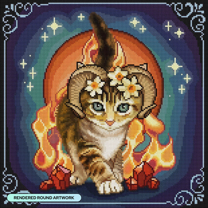 Diamond Painting Aries Zodiac Kitten 17" x 17" (42.7cm x 42.7cm) / Round with 44 Colors including 2 ABs and 3 Fairy Dust Diamonds / 24,025