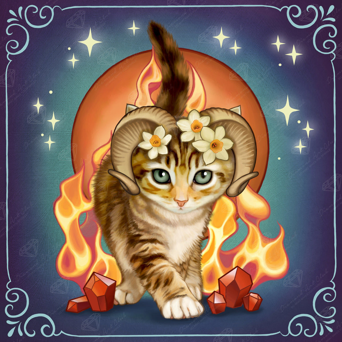 Diamond Painting Aries Zodiac Kitten 17" x 17" (42.7cm x 42.7cm) / Round with 44 Colors including 2 ABs and 3 Fairy Dust Diamonds / 24,025