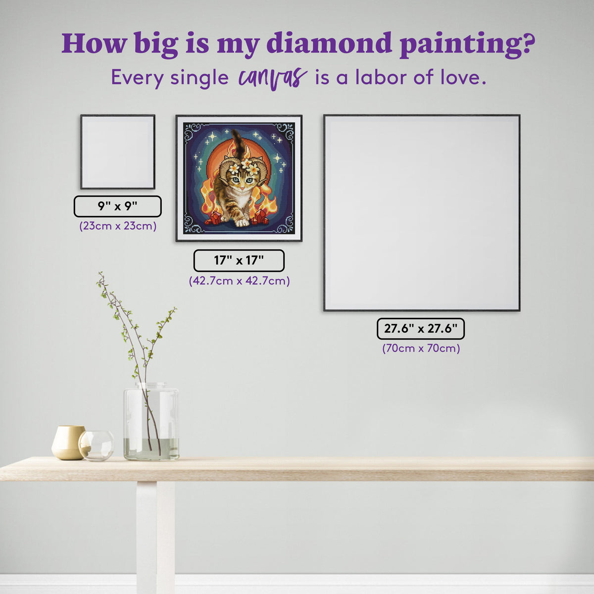 Diamond Painting Aries Zodiac Kitten 17" x 17" (42.7cm x 42.7cm) / Round with 44 Colors including 2 ABs and 3 Fairy Dust Diamonds / 24,025
