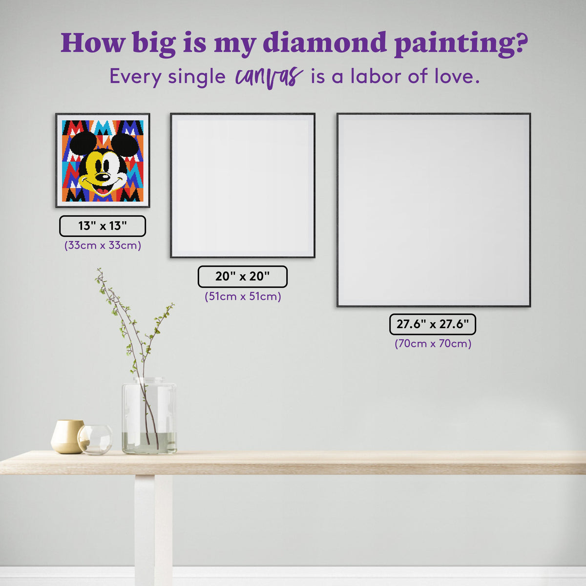 Diamond Painting Art Deco Mickey 13" x 13" (33cm x 33cm) / Round with 8 Colors including 3 Fairy Dust Diamonds / 14,400