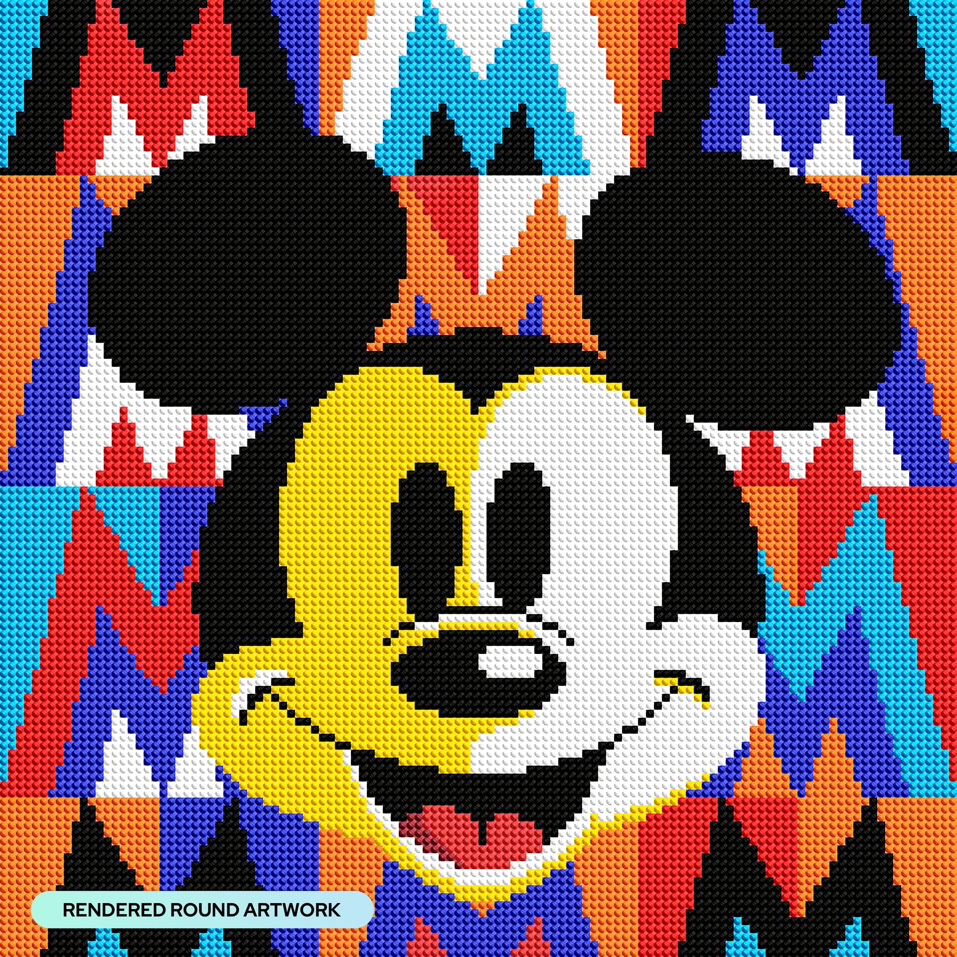 Diamond Painting Art Deco Mickey 13" x 13" (33cm x 33cm) / Round with 8 Colors including 3 Fairy Dust Diamonds / 14,400