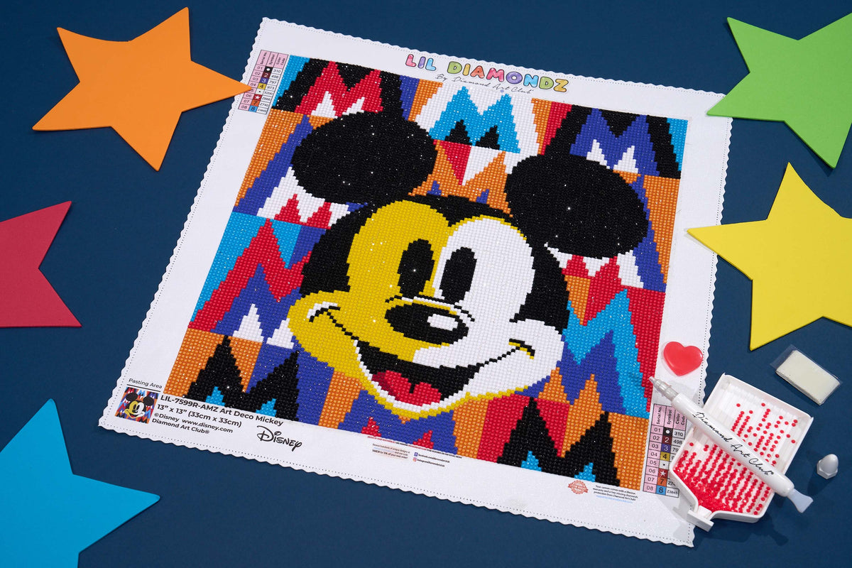Diamond Painting Art Deco Mickey 13" x 13" (33cm x 33cm) / Round with 8 Colors including 3 Fairy Dust Diamonds / 14,400
