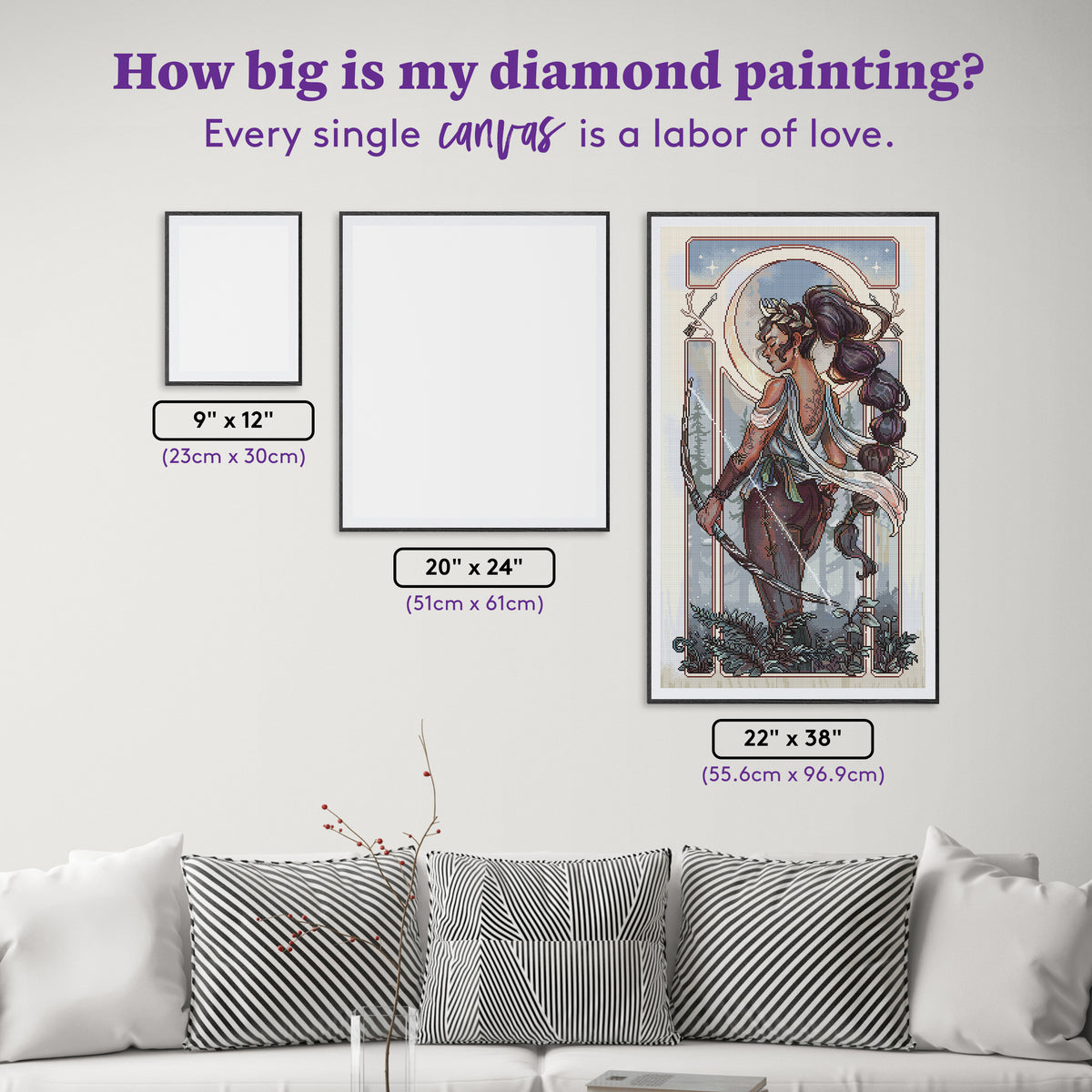 Diamond Painting Artemis 22" x 38" (55.6cm x 96.9cm) / Round with 78 Colors including 2 Iridescent Diamonds and 5 Fairy Dust Diamonds / 71,104