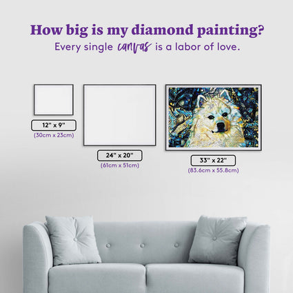 Diamond Painting Arthur the American Eskimo Dog 33" x 22" (83.6cm x 55.8cm) / Square with 87 Colors including 3 ABs and 3 Fairy Dust Diamonds / 75,264