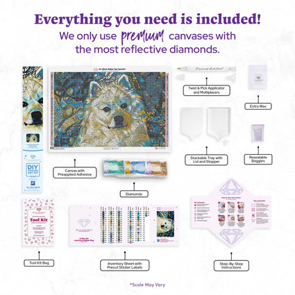 Diamond Painting Arthur the American Eskimo Dog 33" x 22" (83.6cm x 55.8cm) / Square with 87 Colors including 3 ABs and 3 Fairy Dust Diamonds / 75,264