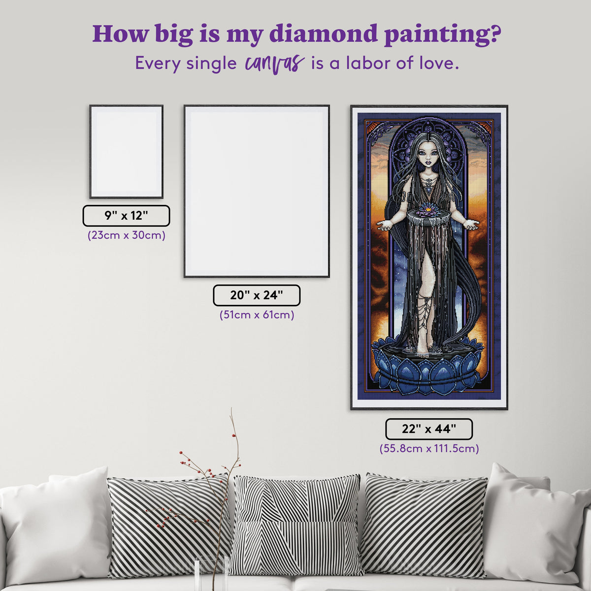Diamond Painting Asana 22" x 44" (55.8cm x 111.5cm) / Square with 63 Colors including 3 ABs and 1 Electro Diamond and 1 Iridescent Diamond and 4 Fairy Dust Diamonds / 100,352