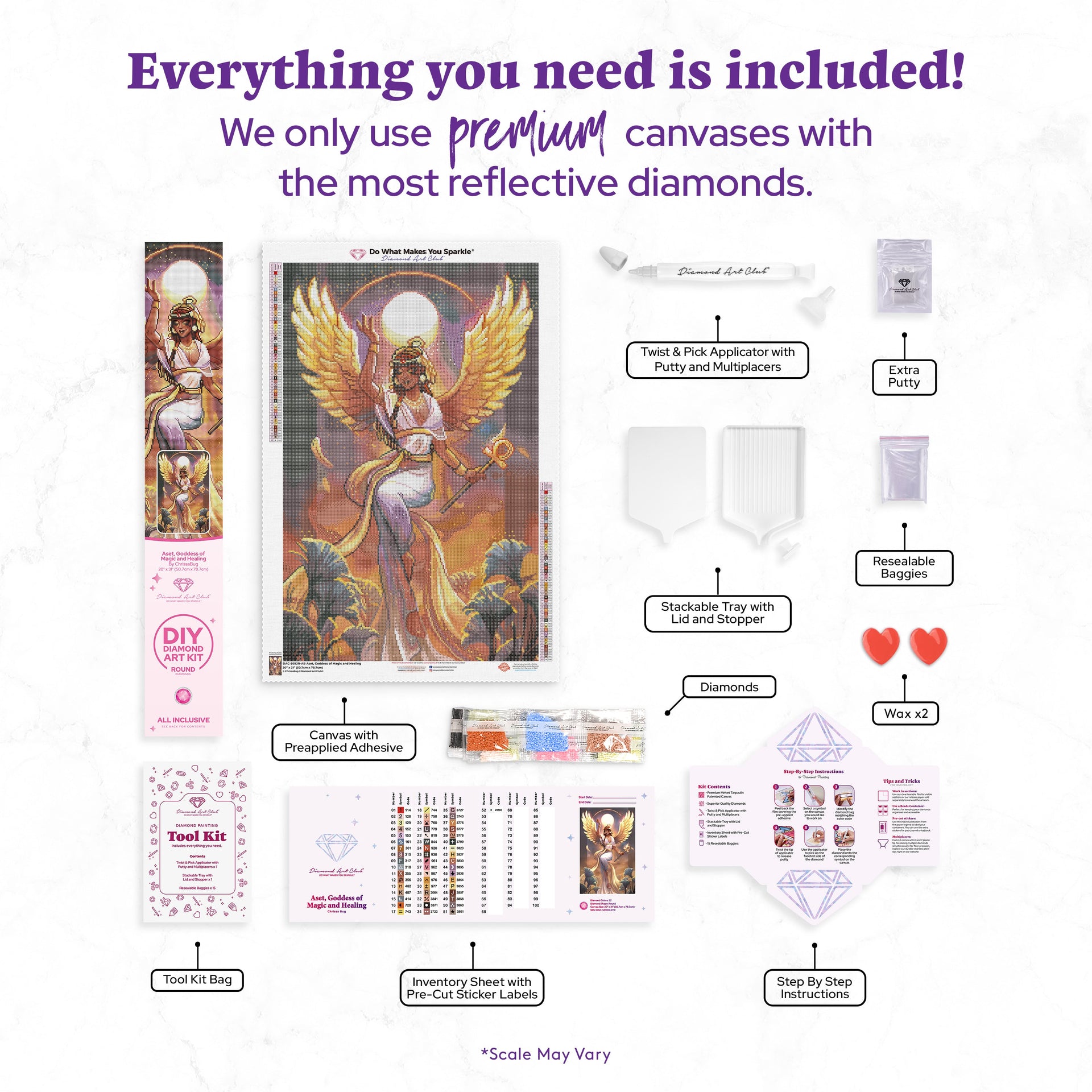 Diamond Painting Aset, Goddess of Magic and Healing 20" x 31" (50.7cm x 78.7cm) / Round with 52 Colors including 3 ABs and 1 Fairy Dust Diamonds / 50,861