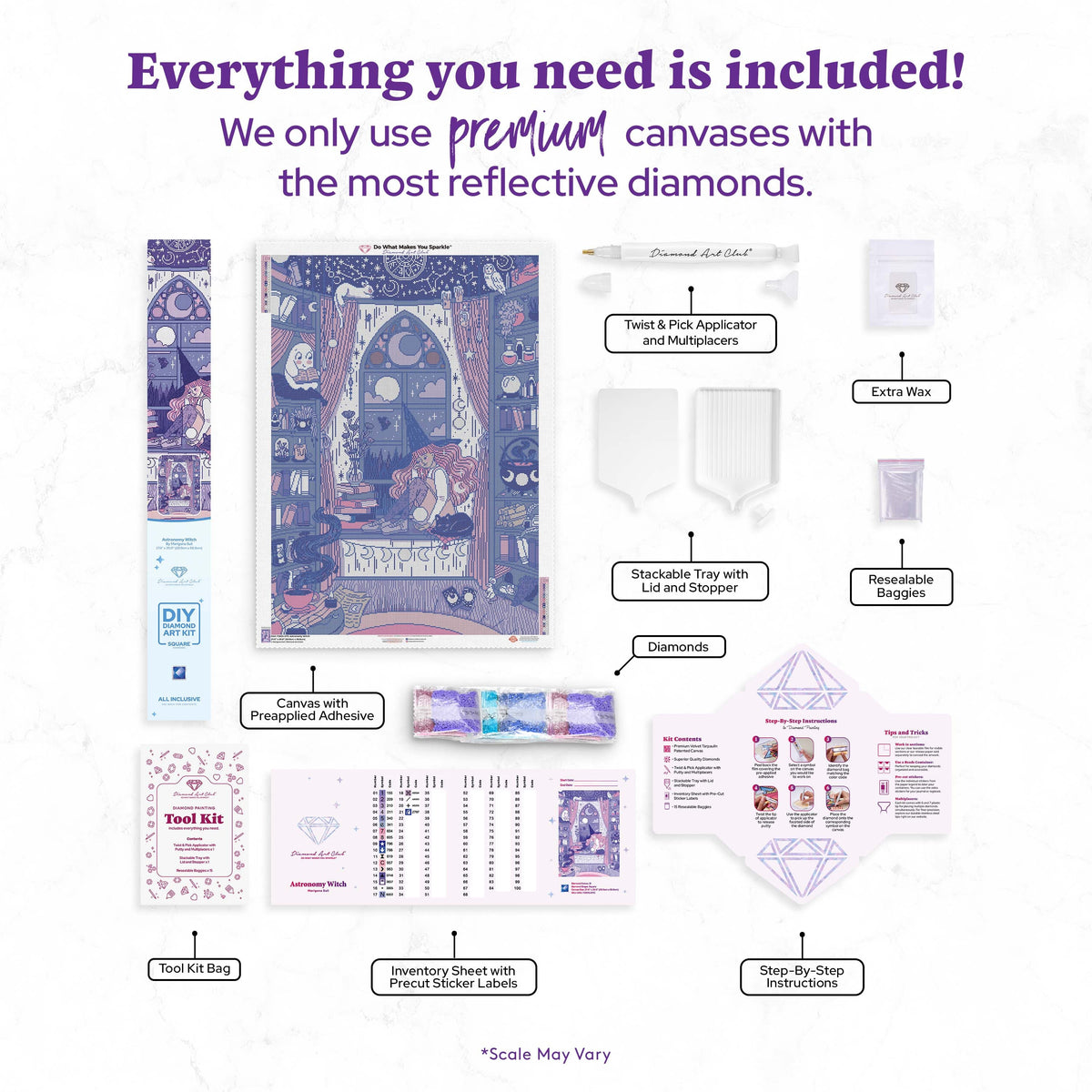 Diamond Painting Astronomy Witch 27.6" x 39" (69.9cm x 98.8cm) / Square with 21 Colors including 2 ABs and 1 Frosted Diamond and 1 Fairy Dust Diamond / 111,557