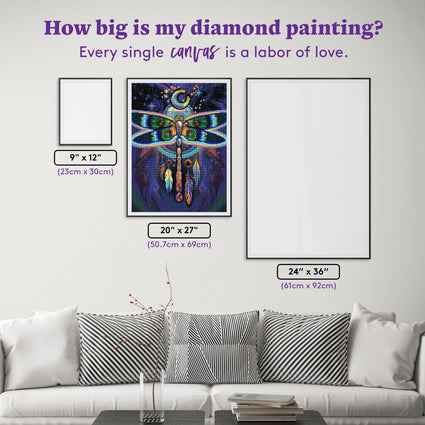 Diamond Painting Aura of the Dragonfly 20" x 27" (50.7cm x 69cm) / Round With 62 Colors Including 4 ABs and 2 Glow in the Dark Diamonds and 3 Fairy Dust Diamonds / 44,526