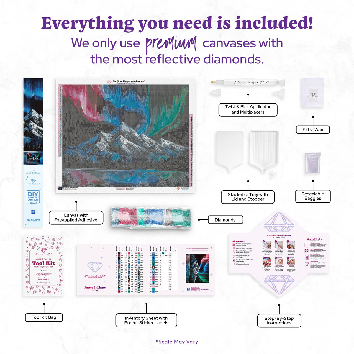 Diamond Painting Aurora Brilliance 31.9" x 25.6" (80.9cm x 65cm) / Square with 70 Colors including 2 ABs and 6 Fairy Dust Diamonds / 84,825