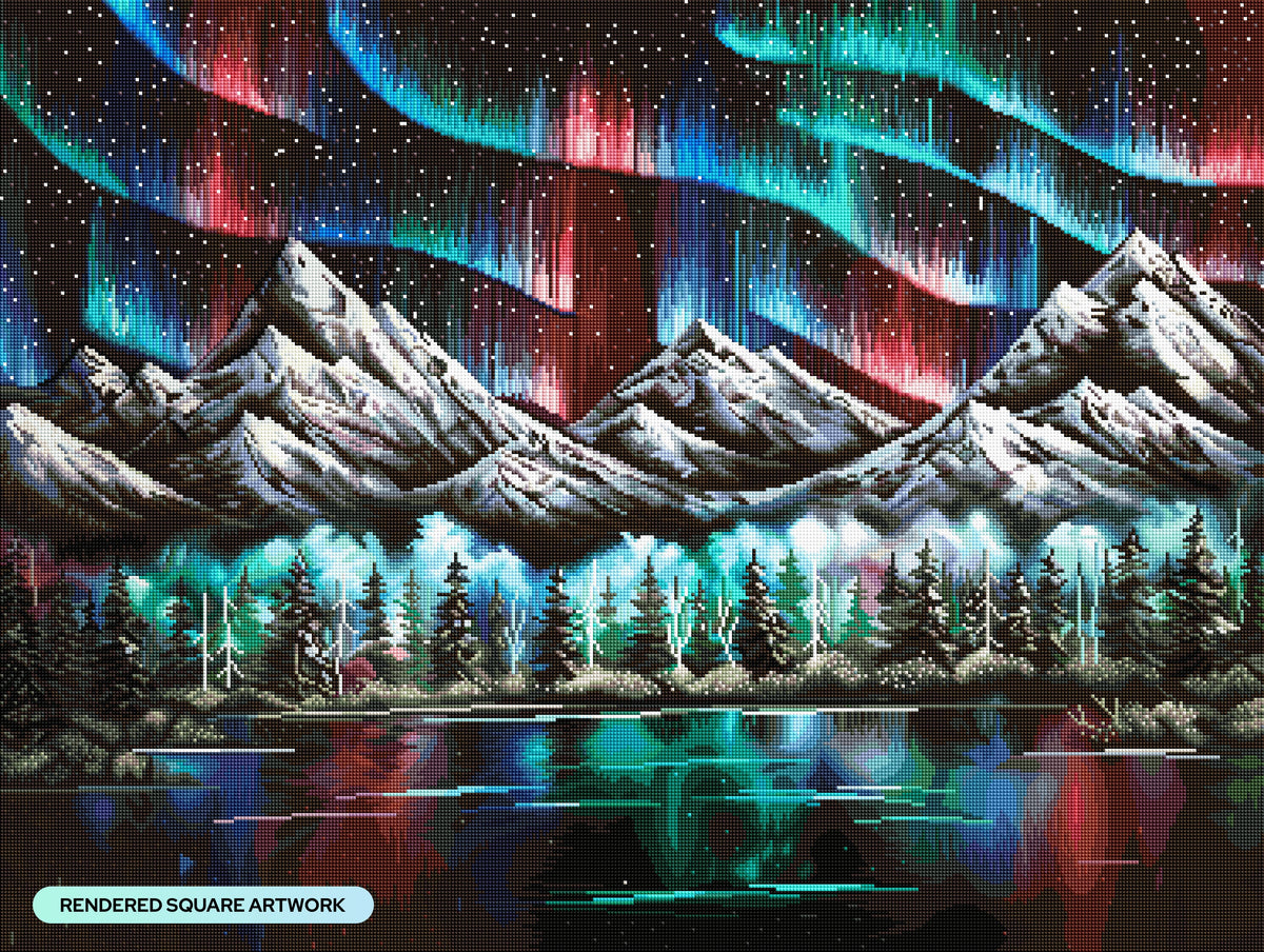 Diamond Painting Aurora Lake 36.6" x 27.6" (92.8cm x 69.9cm) / Square with 90 Colors including 2 ABs and 6 Fairy Dust Diamonds / 104,813