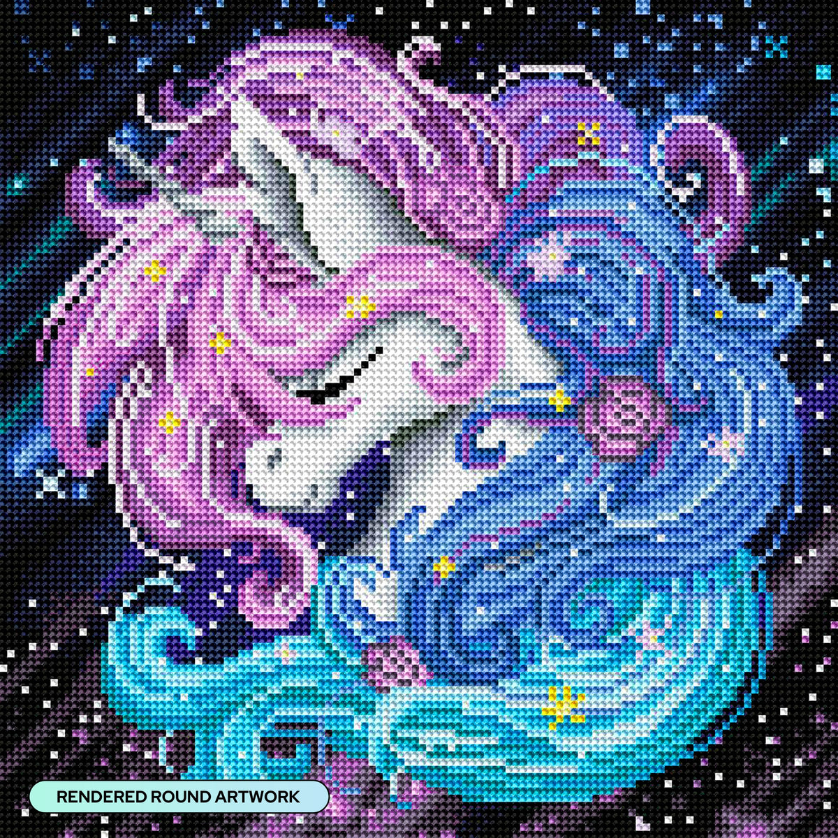 Diamond Painting Aurora the Unicorn 13" x 13" (33cm x 33cm) / Round with 37 Colors including 5 ABs / 13,456