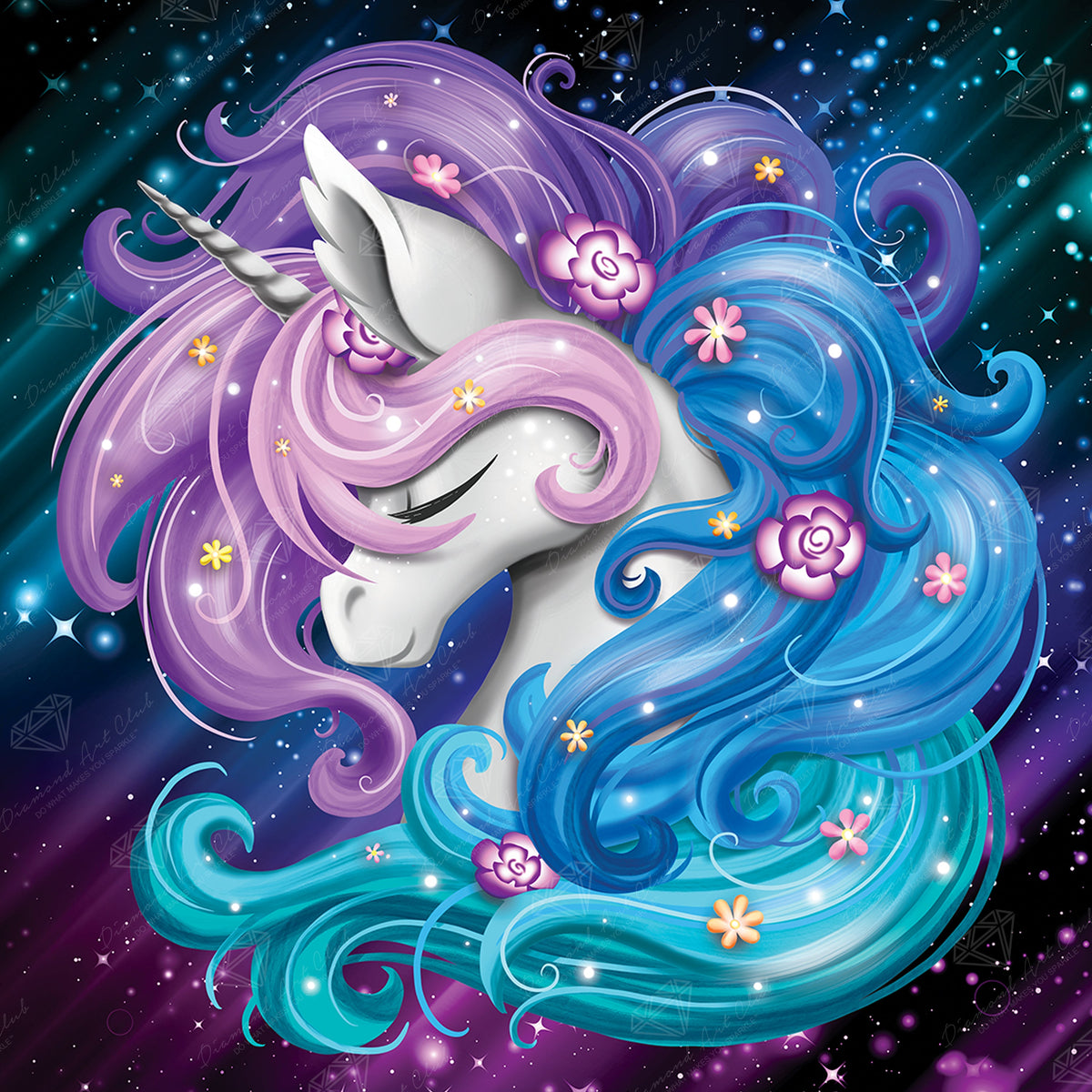 Diamond Painting Aurora the Unicorn 13" x 13" (33cm x 33cm) / Round with 37 Colors including 5 ABs / 13,456