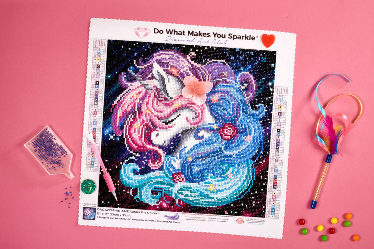 Diamond Painting Aurora the Unicorn 13" x 13" (33cm x 33cm) / Round with 37 Colors including 5 ABs / 13,456