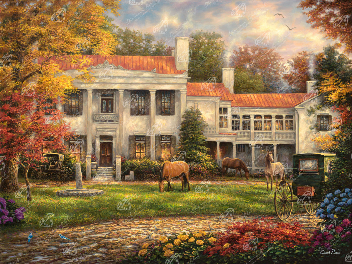 Diamond Painting Autumn Afternoon at Belle Meade 36.6" x 27.6" (93cm x 70cm) / Square With 57 Colors Including 3 ABs / 102,210