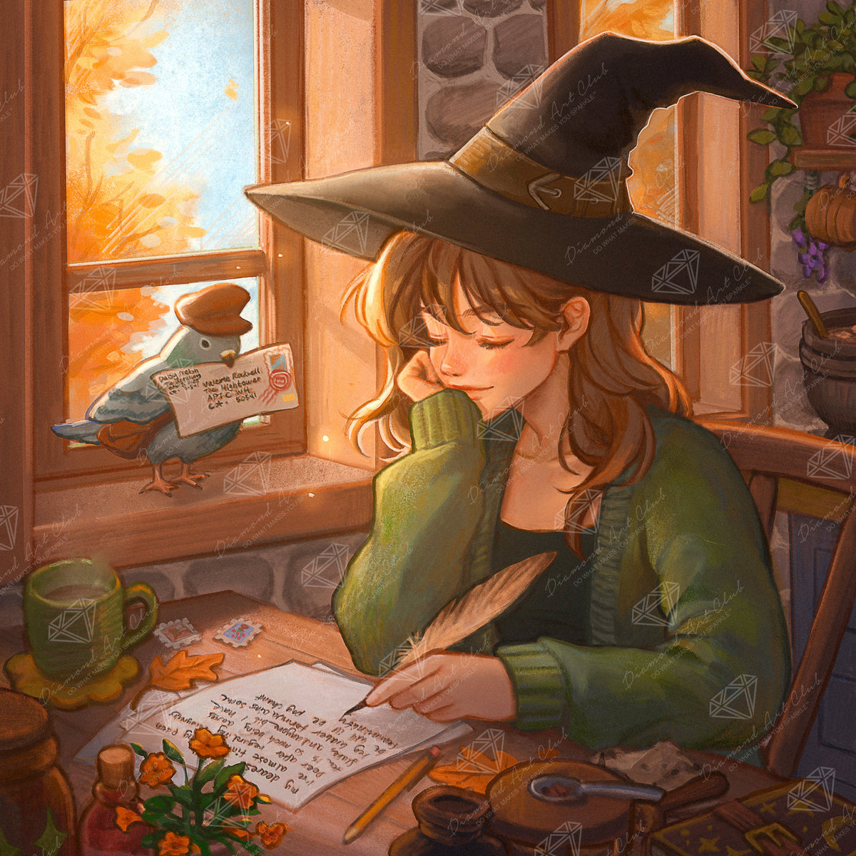 Diamond Painting Autumn Letter 22" x 22" (55.6cm x 55.6cm) / Round With 80 Colors Including 2 ABs and 1 Frosted Diamond and 3 Fairy Dust Diamonds / 40,804