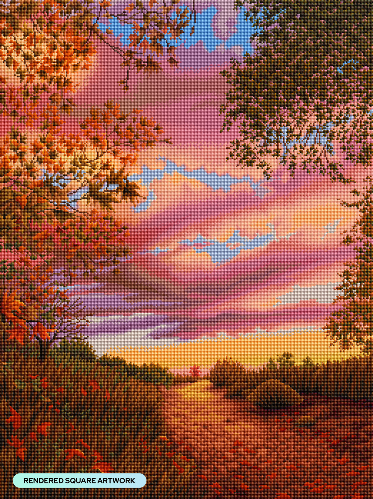Diamond Painting Autumn Sunset 25.6" x 34.3" (65cm x 86.9cm) / Square with 45 Colors including 4 Fairy Dust Diamonds / 91,089