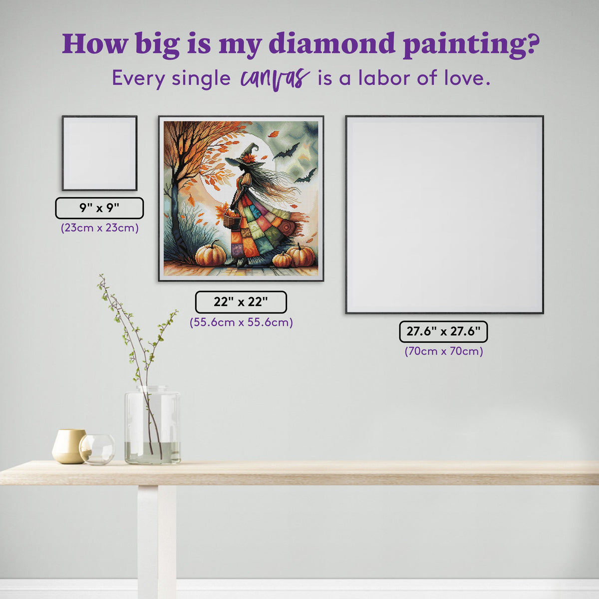 Diamond Painting Autumn Witch 22" x 22" (55.6cm x 55.6cm) / Round with 63 Colors including 2 ABs and 2 Fairy Dust Diamonds / 40,804