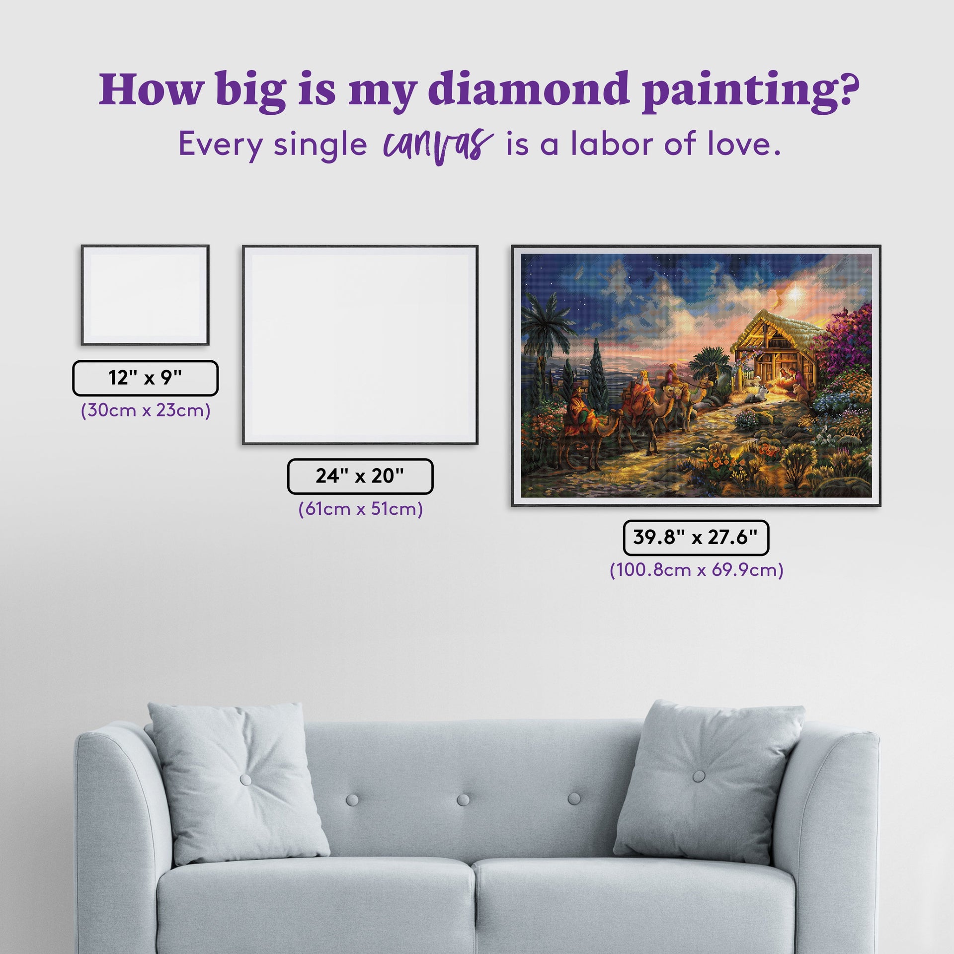 Diamond Painting Away in the Manger 39.8" x 27.6" (100.8cm x 69.9cm) / Square With 71 Colors Including 2 ABs and 3 Fairy Dust Diamonds / 113,805