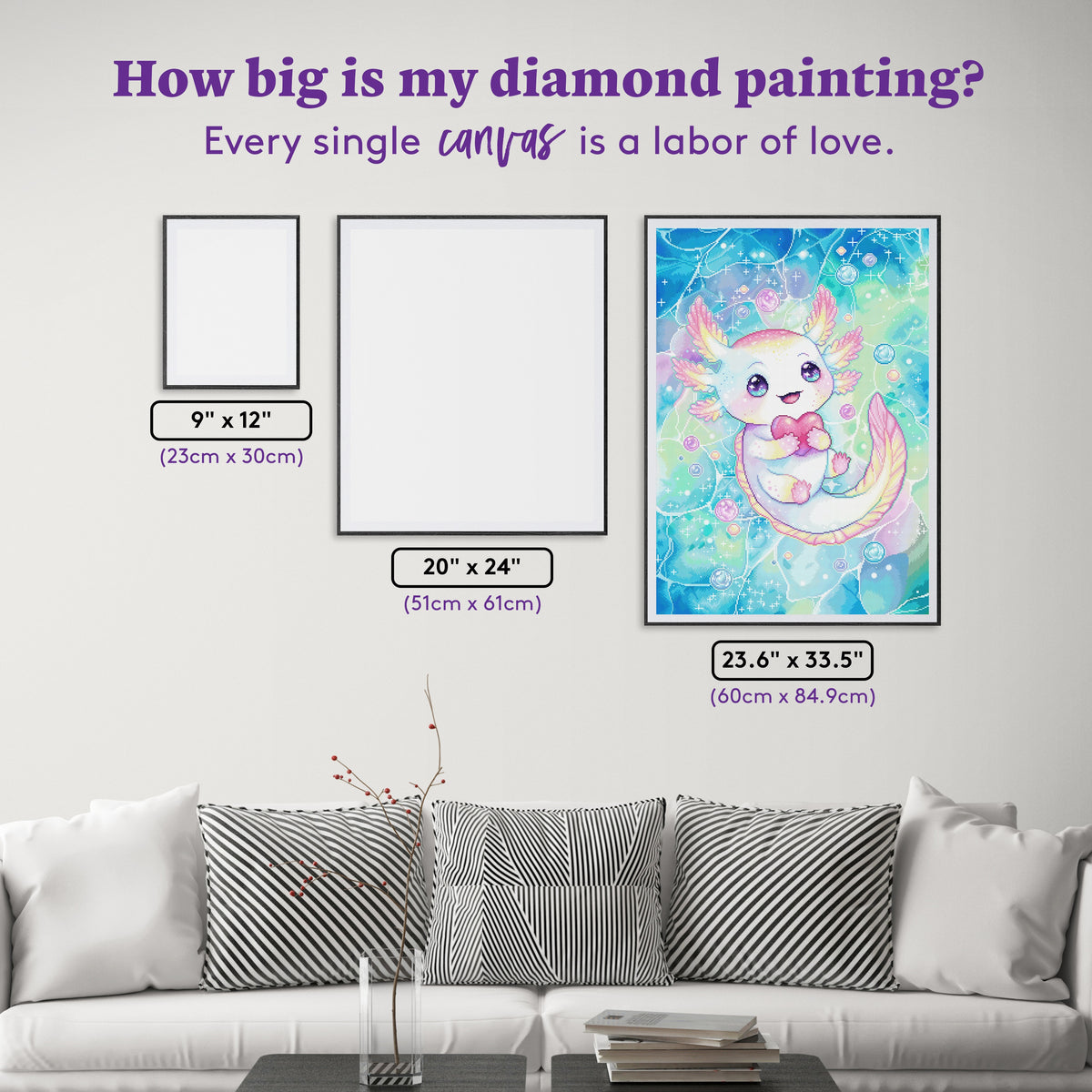 Diamond Painting Axolotl 23.6" x 33.5" (60cm x 84.9cm) / Square with 53 Colors including 1 AB and 4 Fairy Dust Diamonds / 82,181
