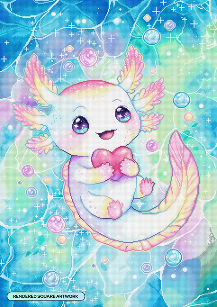 Diamond Painting Axolotl 23.6" x 33.5" (60cm x 84.9cm) / Square with 53 Colors including 1 AB and 4 Fairy Dust Diamonds / 82,181