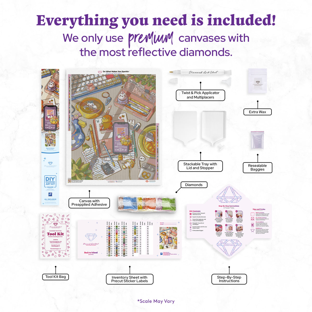 Diamond Painting Back to School 25.6" x 31.9" (65cm x 80.9cm) / Square with 66 Colors including 6 Fairy Dust Diamonds / 84,825