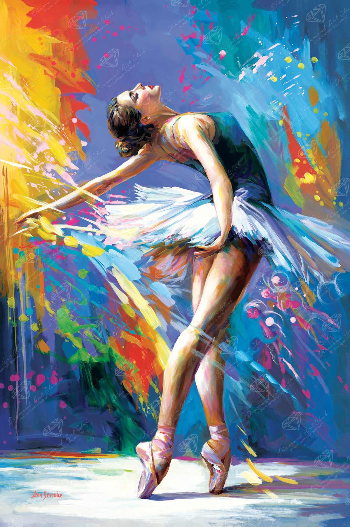 Diamond Painting Ballerina's Enchanting Ecstasy 22" x 33" (55.6cm x 83.7cm) / Round with 58 Colors including 3 ABs and 4 Fairy Dust Diamonds / 61,408